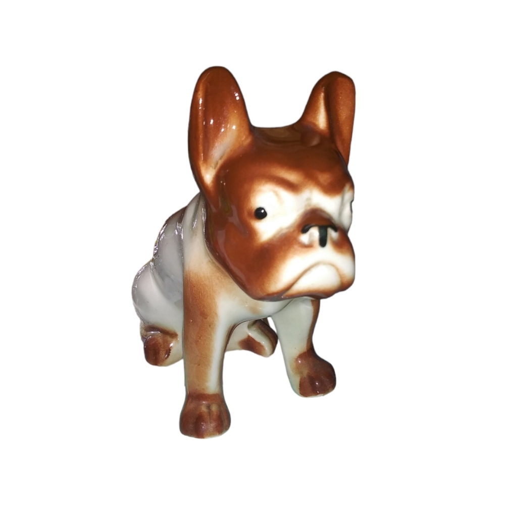 Vintage French Bulldog Frenchie Porcelain Figurine 6" Tall x 7" Wide